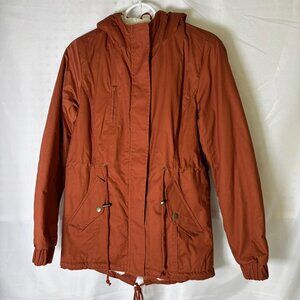LOVE TREE Burnt Orange Sherpa Lined Hooded Jacket Fur Trim Removed Sz. Small
